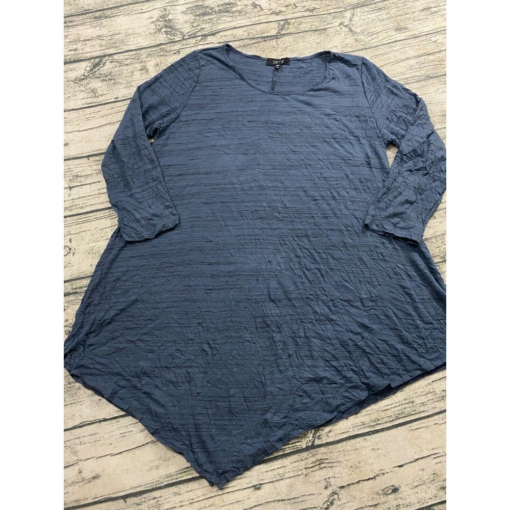 Comfy USA‎ Tunic Top S Small Asymmetric Hem Lagenlook Crinkle Fabric Blue Blouse - Picture 4 of 6